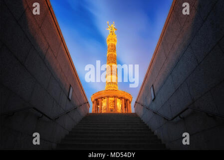 Victory Column at night from subway shaft, Tiergarten, Berlin, Germany Stock Photo