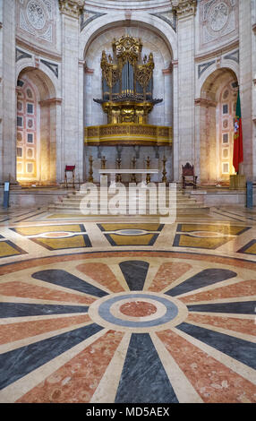LISBON, PORTUGAL - JUNE 25, 2016: The view along the central nave of Santa Engracia Church (National Pantheon) on the pipe baroque organ and floor dec Stock Photo