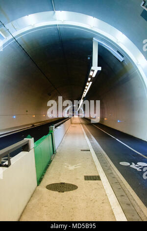 Tunnel underground passage. Lanes for pedestrians and cyclists, lighting, ventilation system Stock Photo