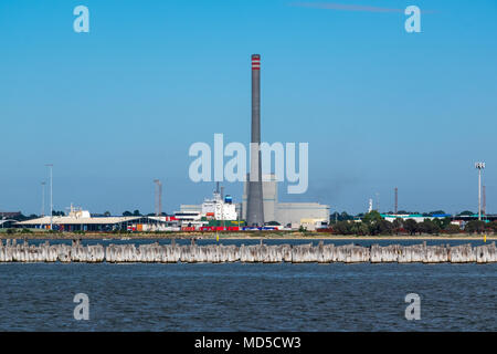 Newport power station, from Station Pier, showing tall chimney smoke stack, Melbourne, Australia Stock Photo