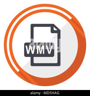 Wmv file flat design orange round vector icon in eps 10 Stock Vector