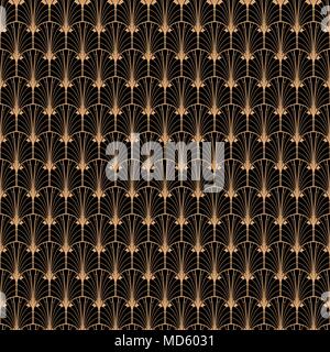 Seamless pattern in art deco retro style. Black and gold sequins geometric vector repeat background. Stock Vector
