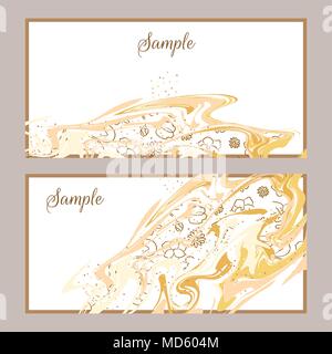 Abstract marble design business card template. Voucher gold and white gift card design. Stock Vector