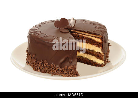 Tasty chocolate cake isolated on white background Stock Photo