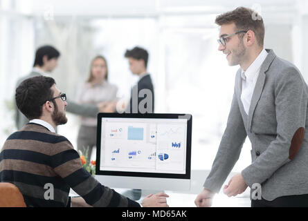 two businessmen analyzing stats financial data Stock Photo