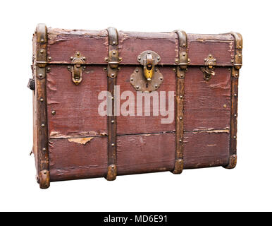 Old, worn travel luggage isolated on white. Path included. Stock Photo