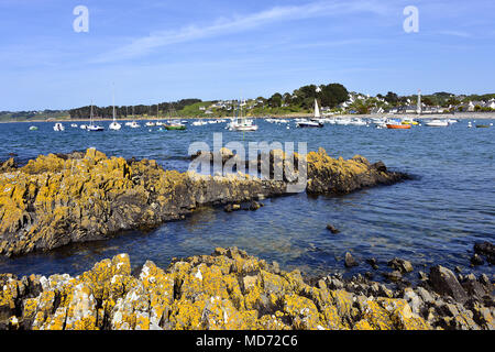 Coastline and marina of Trédrez-Locquémeau, commune in the Côtes-d'Armor department of Brittany in northwestern France Stock Photo