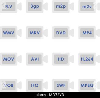 Video formats icon. Set of icons. flat style Stock Vector