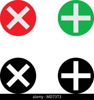Add sign and delete sign. Set of icons. glyph and flat style Stock Vector