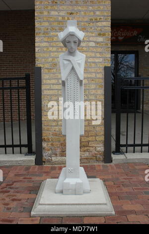 Art deco statue of a woman in the back of the landmarked Pickwick Theater in Park Ridge, Illinois. Stock Photo