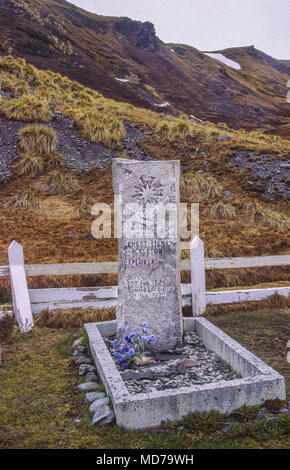 Grave of Ernest Shackelton, S. Georgia Island, Grytviken, Antarctica. Stock Photo