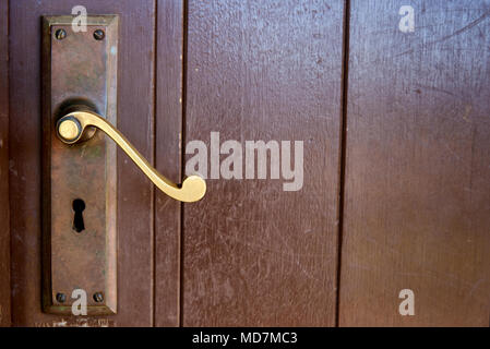 Mansfield, Victoria, Australia, brass handle on old rail carriage.brass handle,keyhole Stock Photo