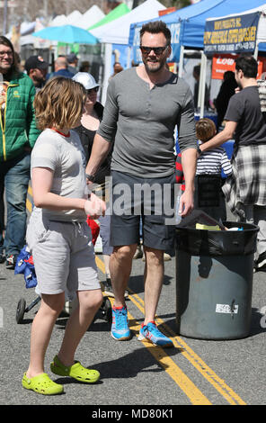 Joel McHale goes to the Farmers Market in Studio City with his son