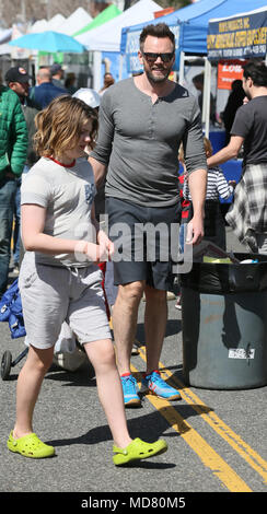 Joel McHale goes to the Farmers Market in Studio City with his son
