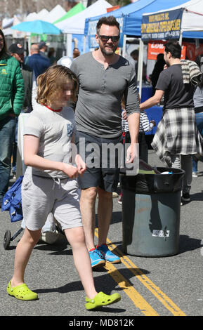 Joel McHale goes to the Farmers Market in Studio City with his son