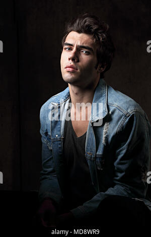 Serious Angry Male Model Posing in Blue Jacket on Dark Shad Stock Image -  Image of confident, ambitious: 114651551