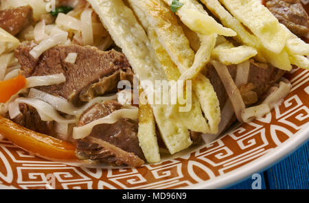 fried lagman - Uyghur Noodle Stir Fry ,dish of Central Asia Stock Photo