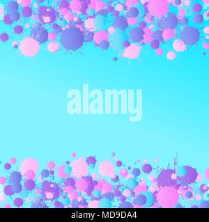 Pink, purple, blue artistic vector watercolor paint drops on the turquoise background. Greeting card or invitation template with place for text Stock Vector