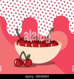 cherries in bowl harvest fruit tasty Stock Vector