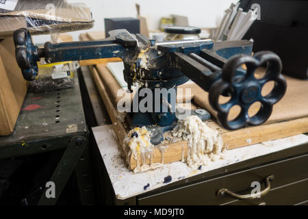Equipment and tools in a frame making shop Stock Photo