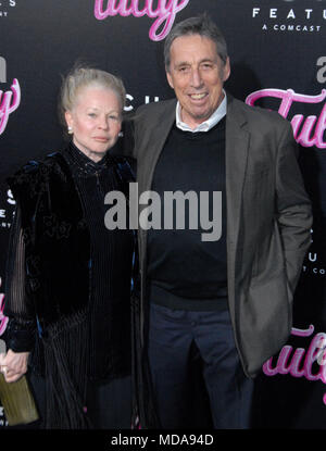 Los Angeles, USA. 18th Apr, 2018. (L-R) Actress Genevieve Robert and husband producer Ivan Reitman attend the premiere of Focus Features' 'Tully' at Regal LA Live Stadium 14 on April 18, 2018 in Los Angeles, California. Photo by Barry King/Alamy Live News Stock Photo