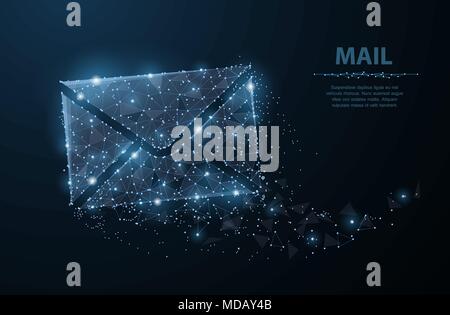 Message. Polygonal wireframe mesh with dots and stars. Mail, Letter, email or other concept illustration or background Stock Vector