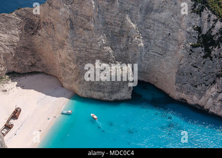 Navagio Beach or, also known as Shipwreck is an isolated beach in the Greece island of Zakynthos Stock Photo