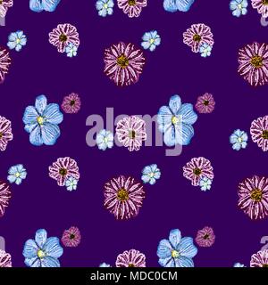 Seamless repeating pattern of wildflowers Stock Vector
