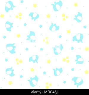 Seamless pattern of cute blue elephants and hearts. Vector image for ...