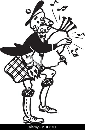 Bagpiper 2 - Retro Clipart Illustration Stock Vector