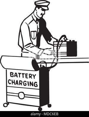 Battery Charging - Retro Clipart Illustration Stock Vector