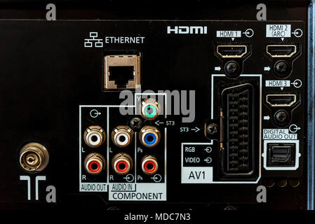 Rear panel of TV set close Stock Photo