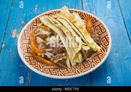 fried lagman - Uyghur Noodle Stir Fry ,dish of Central Asia Stock Photo