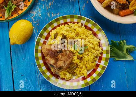 South African biryani , South African cuisine , Traditional assorted dishes, Top view. Stock Photo