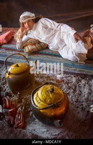 Portrait of young bedouin, Wadi Rum, Jordan Stock Photo