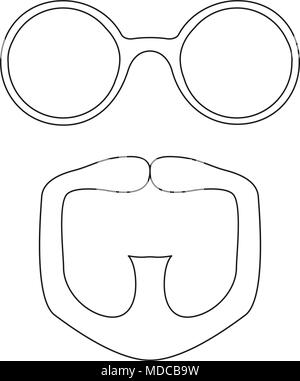 Line art black and white goatee glasses set Stock Vector