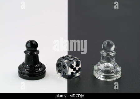 game figures close up black and white with dice Stock Photo