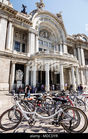 Mexico City,Mexican,Hispanic,historic Center Centre,Palacio de Bellas Artes,Palace of Fine Arts,cultural center,facade,exterior outside,bicycle bicycl Stock Photo