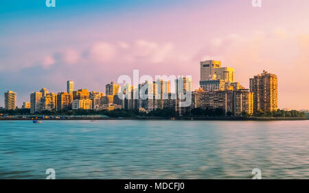 Beautiful view of city skyline of Colaba as seen from Marine Drive, South Mumbai, India, Asia Stock Photo