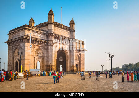 People visiting the Gateway of India monument on a sunny day, Mumbai, Maharashtra, India, Asia Stock Photo