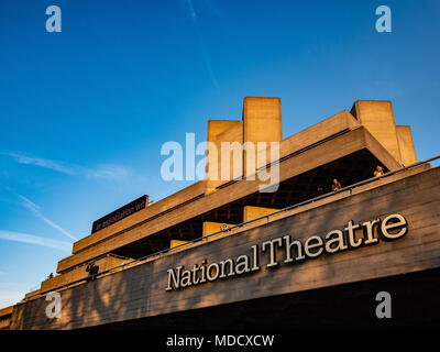 The National Theatre on London's SouthBank - brutalist style architecture completed 1976-77, architect Denys Lasdun,