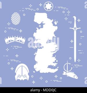 Symbols of the popular fantasy television series. Art and cinema theme. Stock Vector