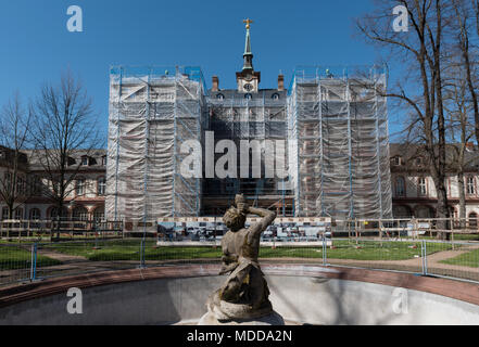 Renovation of the facade at the Bolongaropalast in Frankfurt-Hoechst, Germany Stock Photo