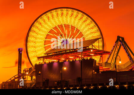 Sunset at the Santa Monica Pier in Los Angeles Stock Photo