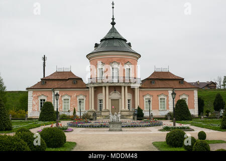 Zolochiv, Ukraine - MAY 02 2017: Beautiful Palace castle and ornamental garden in Lviv region in Europe. The park and the Chinese Palace Stock Photo