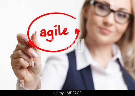 Business woman writing something with a marker or pen.Agile Stock Photo