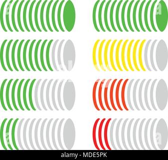 Circle level meter, gauge, comparison chart. Color coded version Stock Vector