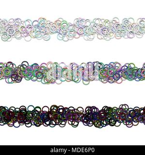 Random circle pattern brochure separator line decoration set from colored rings - repeatable vector design elements Stock Vector