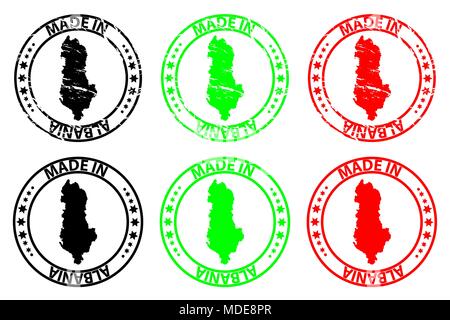 Made in Albania - rubber stamp - vector, Albania map pattern - black,green and red Stock Vector