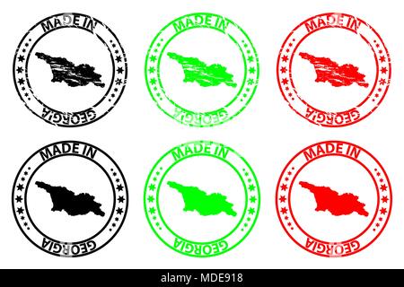 Made in Georgia - rubber stamp - vector, Georgia map pattern - black,green and red Stock Vector